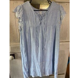 Seersucker look eyelet trimmed dress